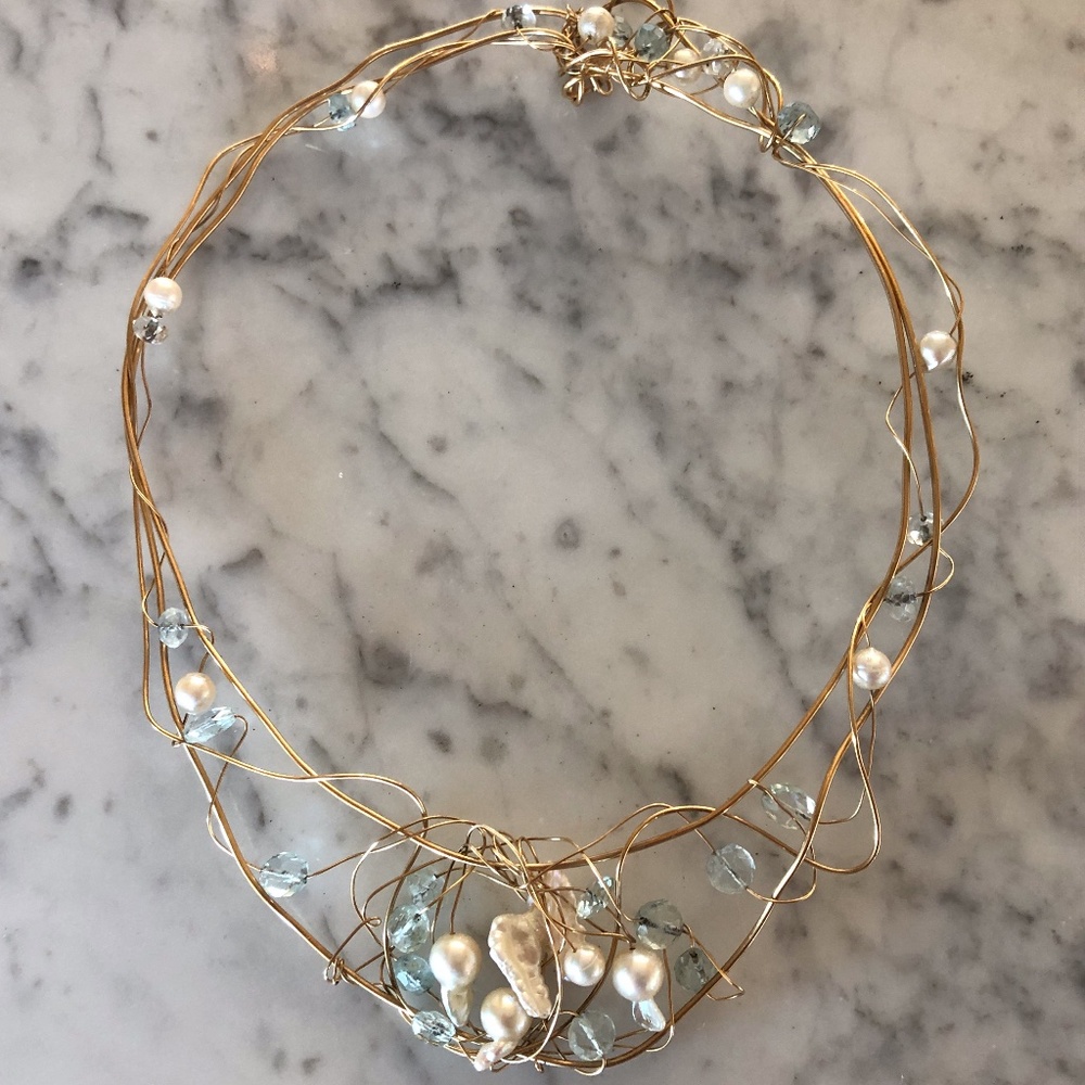 Kazuko Oshima Necklace with Fresh Water Pearls & Semi-Precious Stones